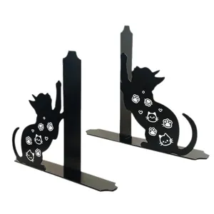 Creative cute metal cat bookends for home and office desktop decoration in black color pair