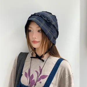 Retro karo volan skoufia kapelo gynaika anoixi casual glyko mantili slouchy style