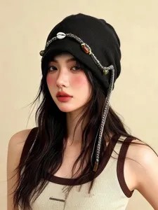 Böhmische vintage perlen quaste strickmütze beanie für damen herbst winter alltag stilvoll