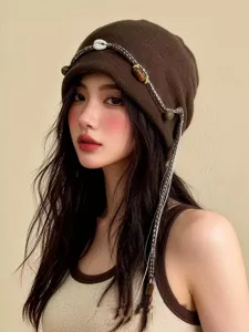 Böhmische vintage Perlen Quasten Strick Mütze Herbst Winter stylische warme Slouchy Mütze