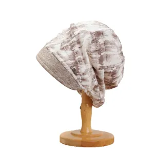 Damen Vintage Batik Slouchy Beanie Hut Herbst Winter lässige kurze Krempe Mütze Oversize