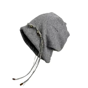 Graue boho knit beanie mütze mit perlen quasten details stylische warme winter