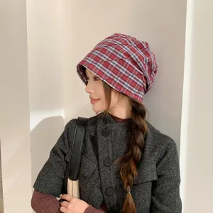 Mujer gorro plisado a cuadros vintage gorra slouchy casual otoño invierno moda tocado femenino