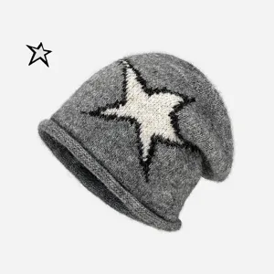 Πλεκτό Σκουφάκι με Σχέδιο Αστέρι Unisex Slouchy Ζεστό Χειμερινό Skull Cap Stacking Μοντέρνο Καπέλο για Άνδρες Γυναίκες