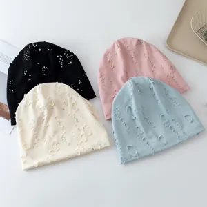 Damen Vintage Destroyed Strick Beanie Mütze lässige slouchy Pullover Cap atmungsaktiv