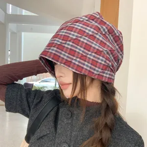 Estilo coreano gorro slouchy plisado de cuadros mujer otoño dulce cool beanie cap