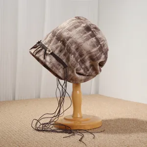Damen Ethnisch Batik Slouchy Mütze Gestrickt Polyester Quaste Kappe Vintage Faltbar Warm Herbst Winter Kopfbedeckung