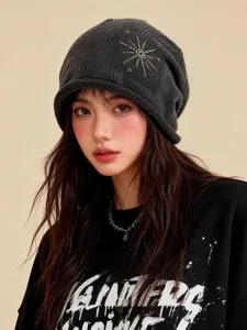 Bonnet tricot lave style Coreen pour femme, chapeau souple decontracte avec etoiles, polyvalent.