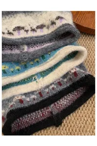 Fair Isle Strickmütze, kuschelige Umschlagmütze im Vintage-Stil für kalte Wintertage.