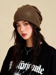 Bonnet en tricot lavé style coréen pour femmes détendu décontracté mignon cool bonnet marron