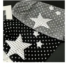 Korean sweet star polka dot slouchy beanie for women, breathable summer cute hat detail view.