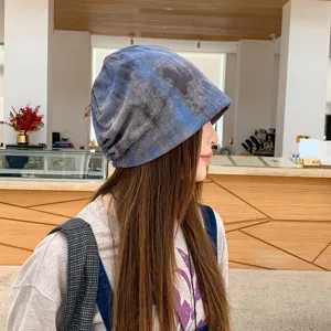 Vintage tie-dye slouchy beanie hat for women autumn winter warm casual stylish knit cap.