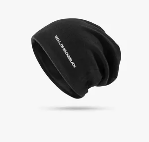 Schwarze Strickmütze Slouch Beanie, lässige warme Wintermütze für Damen Alltag Streetwear.