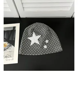Korean style cute star polka dot slouchy hat summer breathable women beanie cap detail.