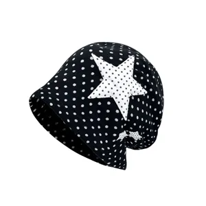 Korean style sweet star polka dot slouchy beanie hat for women, breathable summer cap.
