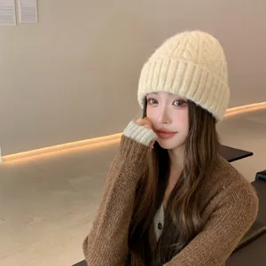 Chic mujer gorro punto trenzas invierno cálido acogedor color sólido moda estilo coreano