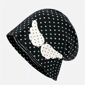 Korean sweet star polka dot slouchy beanie for women, breathable summer cap with wings.