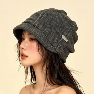Αμερικανικό Vintage Slouchy Καπέλο Bucket για Γυναίκες Φθινόπωρο Χειμώνας Πλεκτό Σκουφάκι με Υφή Βάφλας Μαλακό Ζεστό Αντιανεμικό Καπέλο Ψαρά