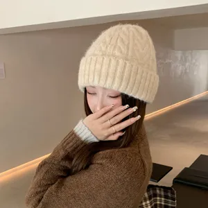 Gorro de punto de ochos invierno mujer color sólido lana cálida casual para exterior y diario.