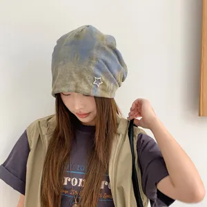 Retro tie-dye slouchy beanie for women autumn winter casual fashion loose comfortable warm hat