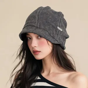 Ρετρό πλεκτό slouchy bucket hat γυναικείο, casual σκουφάκι χειμερινό streetwear.