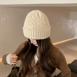 Mujer Invierno Gorro Teido Calido Suave Casual Color Solido Elegante Grueso Confortable