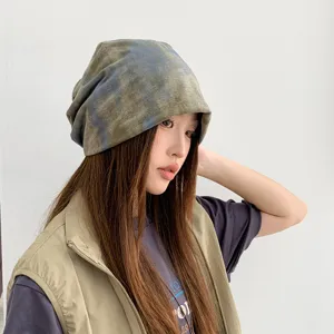 Retro tie-dye slouchy beanie hat women's autumn winter casual loose streetwear warm cap