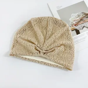 Women lace slouchy beanie hat spring autumn thin floral jacquard Korean style cap elegant