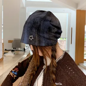 Vintage dyed star slouchy beanie hat for women, casual warm knit skull cap for autumn winter.