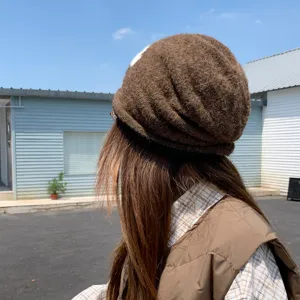 Schicker Lamm-Farbblock-Strickhut für Damen, Herbst Winter Slouchy Beanie, süße Wollmütze.