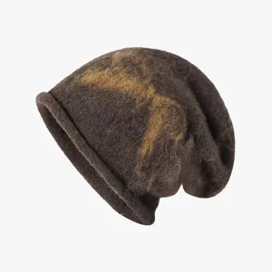 Femme automne hiver chaud tricoté bonnet chapeau marron bord roulé mode casual