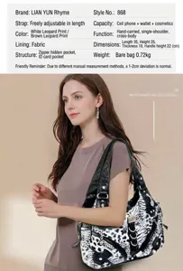 Fashion leopard print women shoulder bag casual hobo handbag with multi pockets and straps.