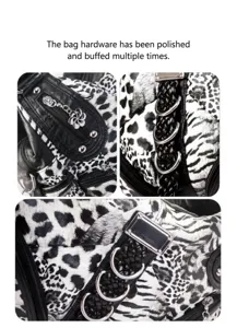 Close-up detail shot of women fashion leopard print handbag, exquisite hardware zipper and braided handle.