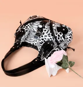 Fashion women's leopard print shoulder bag stylish underarm messenger handbag with metal hardware