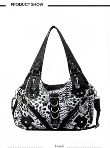 Fashion black and white animal print shoulder bag stylish retro PU leather handbag for women