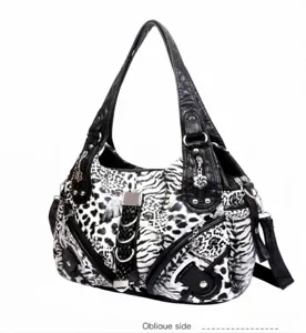Trendy women leopard print shoulder bag, stylish PU leather handbag with multi pockets.