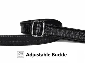 Adjustable metal buckle and black leather strap detail view, durable and practical.