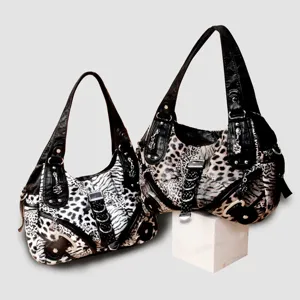 Fashion leopard print women shoulder bag stylish PU leather handbag casual underarm tote bag