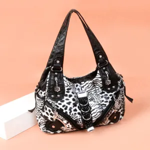 Women fashion shoulder bag leopard zebra print handbag casual PU leather top handle purse.