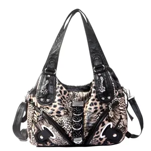 Stylish leopard print women shoulder bag, trendy crossbody handbag with multi-pockets.