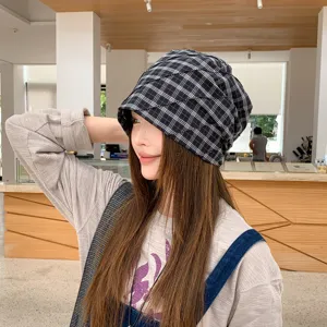 Gorro slouchy a cuadros de estilo coreano para mujer primavera otoño sombrero casual chic