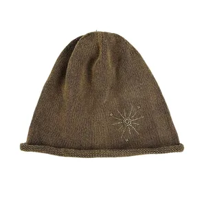 Bonnet tricoté marron style coréen slouchy lavé avec détail étoile en métal chaud et douillet
