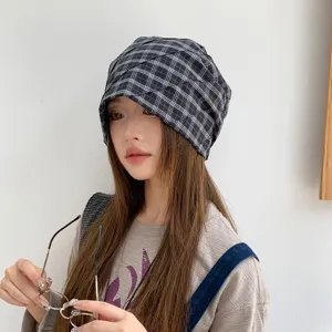 Sombrero slouchy plisado a cuadros estilo coreano para mujer, gorro de moda otoño.