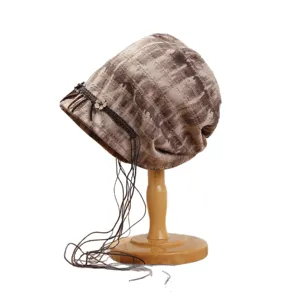 Ethnische Batik Slouchy Mütze mit Holzblume Quaste Damen Herbst Retro Beanie Hut neu
