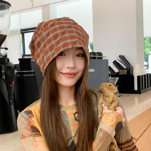 Sombrero slouchy a cuadros plisados estilo coreano mujer primavera otoño moda casual gorro beanie