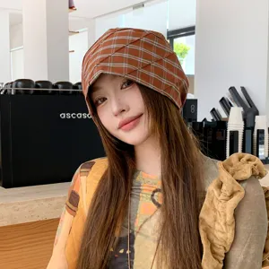 Gorro plisado de cuadros estilo coreano para mujer, nuevo sombrero envolvente primavera otoño.