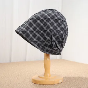 Sombrero slouchy de cuadros plisados para mujer, elegante turbante retro coreano.