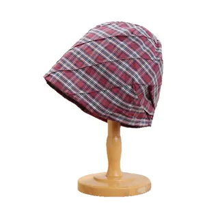 Gorro slouchy de cuadros estilo coreano para mujer, sombrero de tela plisada primavera otoño.