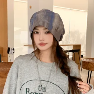 Retro tie-dye slouchy beanie hat for women autumn winter fashion casual warm knit cap head wrap.