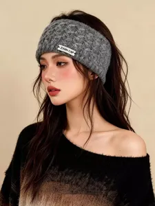 Cinta de punto gris para mujer, diadema de lana cálida de invierno orejera estilo casual diario.